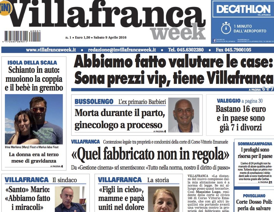 La nostra storica prima pagina: da oggi in edicola VillfrancaWeek