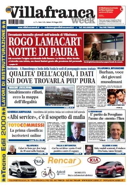 VillafrancaWeeek, la prima pagina di Sabato 18 giugno