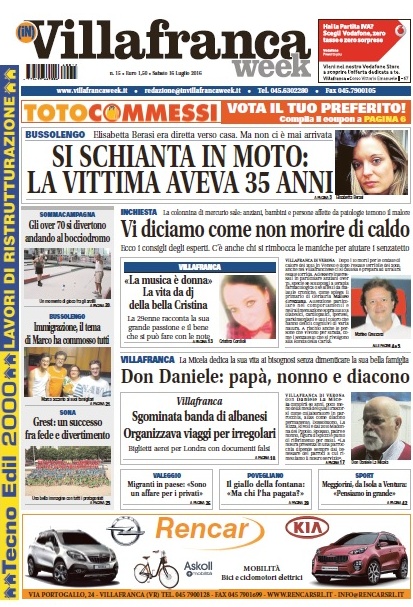 VillafrancaWeek in edicola, ecco la prima pagina