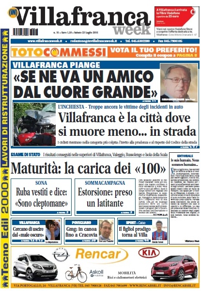 VillafrancaWeek in edicola, ecco la prima pagina