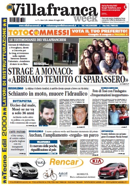 VillafrancaWeek in edicola, ecco la prima pagina