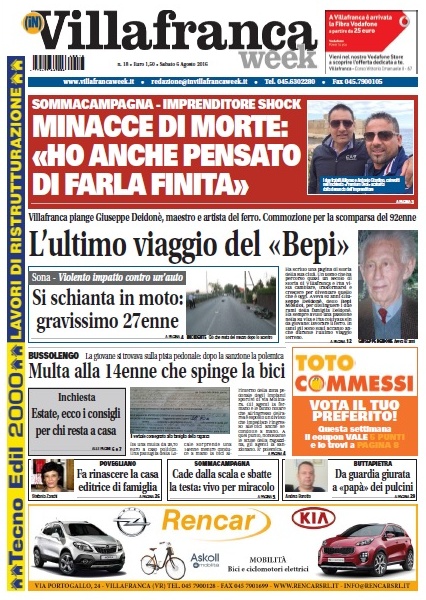 VillafrancaWeek in edicola, ecco la prima pagina