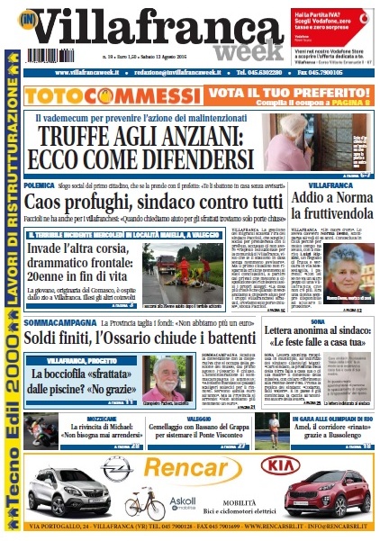 VillafrancaWeek in edicola, ecco la prima pagina