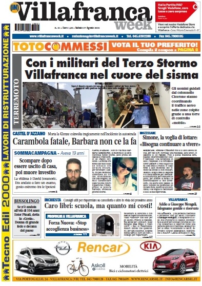 VillafrancaWeek in edicola, ecco la prima pagina