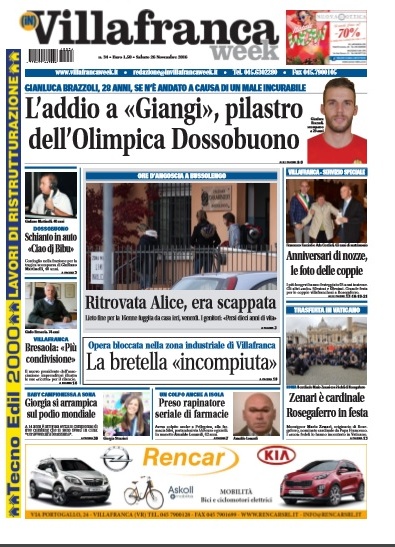 VillafrancaWeek in edicola, ecco la prima pagina