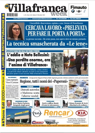 VillafrancaWeek in edicola, ecco la prima pagina