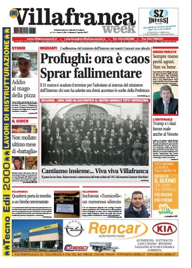 VillafrancaWeek è in edicola! Ecco la prima pagina di sabato 8 aprile