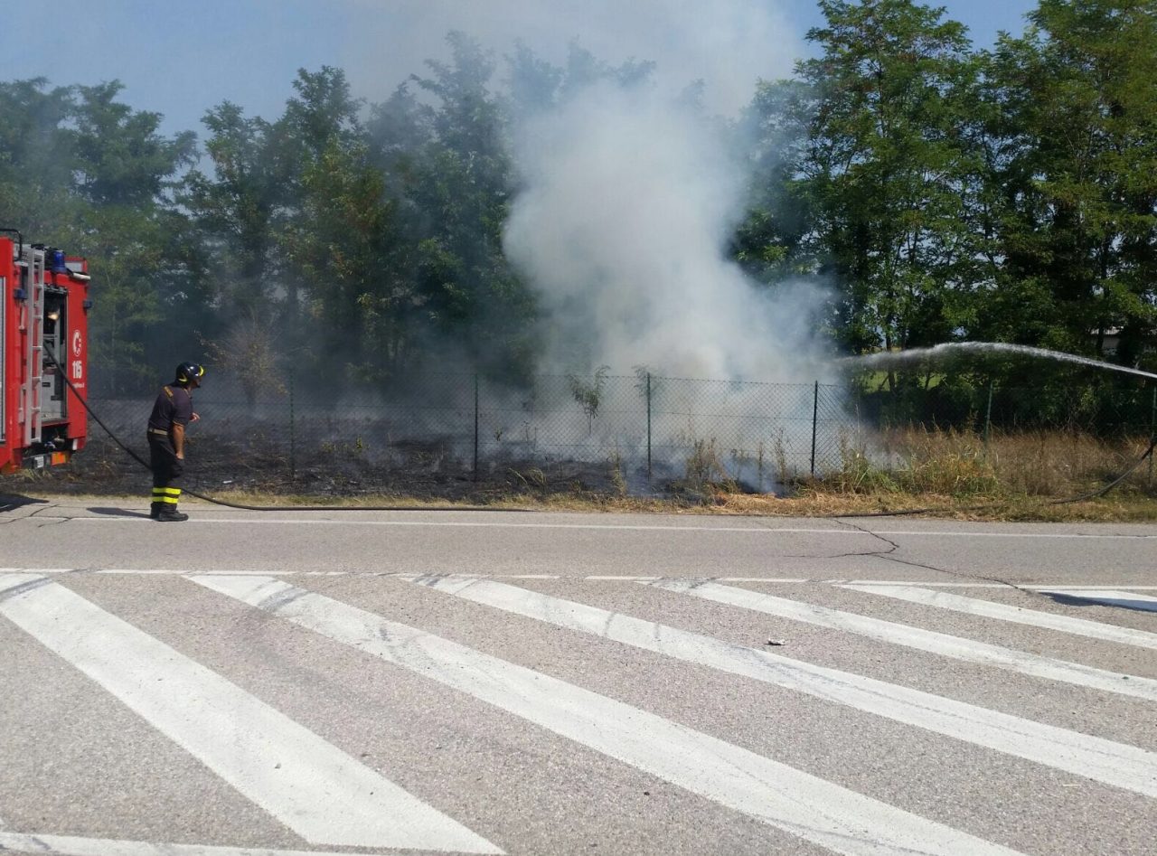 VILLAFRANCA, FIAMME ALLA ROTATORIA DI VIA SOMMACAMPAGNA