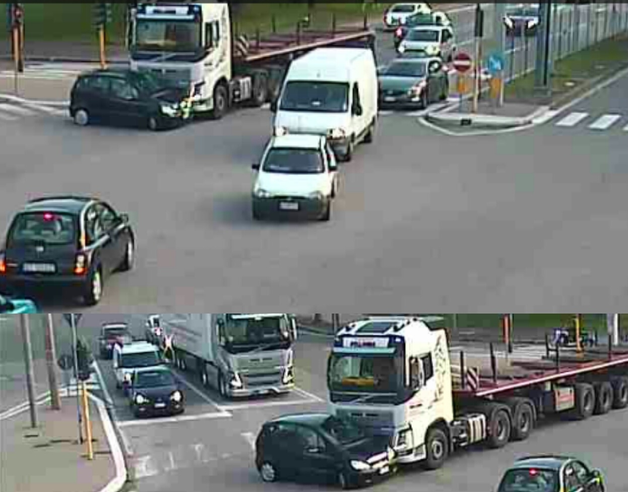 Verona, camion urta auto e la trascina
