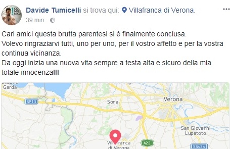 MORELLI BUGNA, DAVIDE TUMICELLI E’ LIBERO