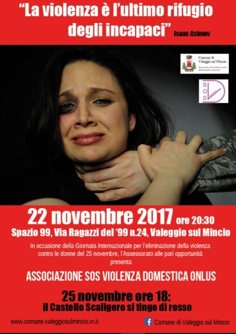 Valeggio, castello illuminato di rosso per dire basta alla violenza sulle donne