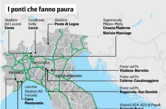 La mappa italiana dei ponti a rischio. LE FOTO CHE FANNO PAURA IN LOMBARDIA