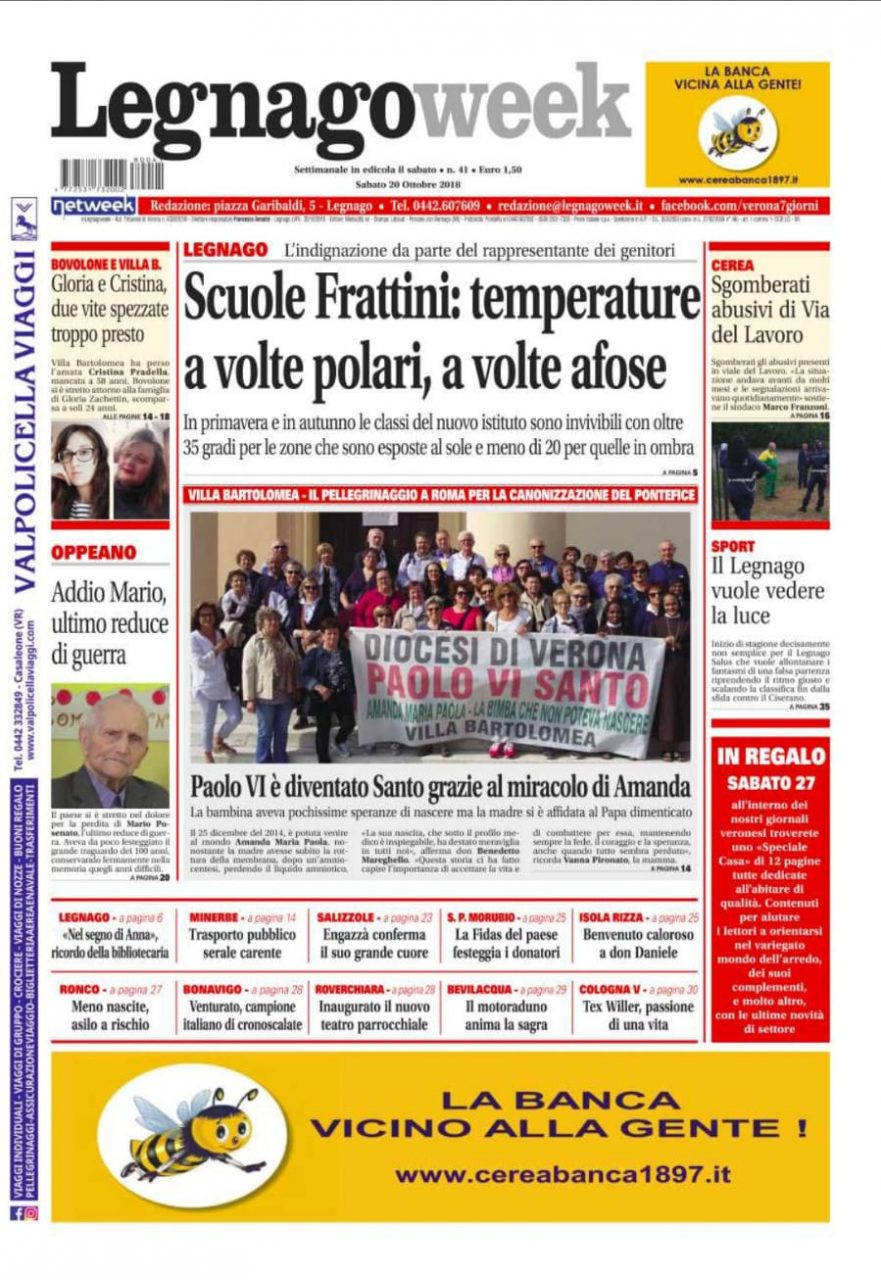 A voi la prima pagina di Legnago Week