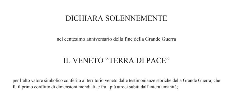 "Veneto Terra di Pace". La dichiarazione firmata a Villa Giusti di Padova dove cent'anni fa fu firmato l'armistizio con cui si concluse la Grande Guerra.
