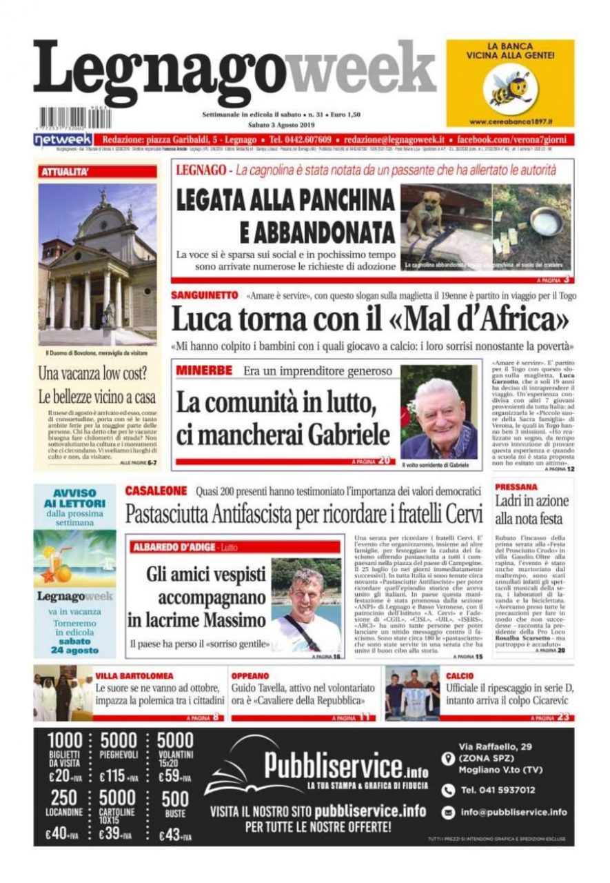 La prima pagina di LegnagoWeek