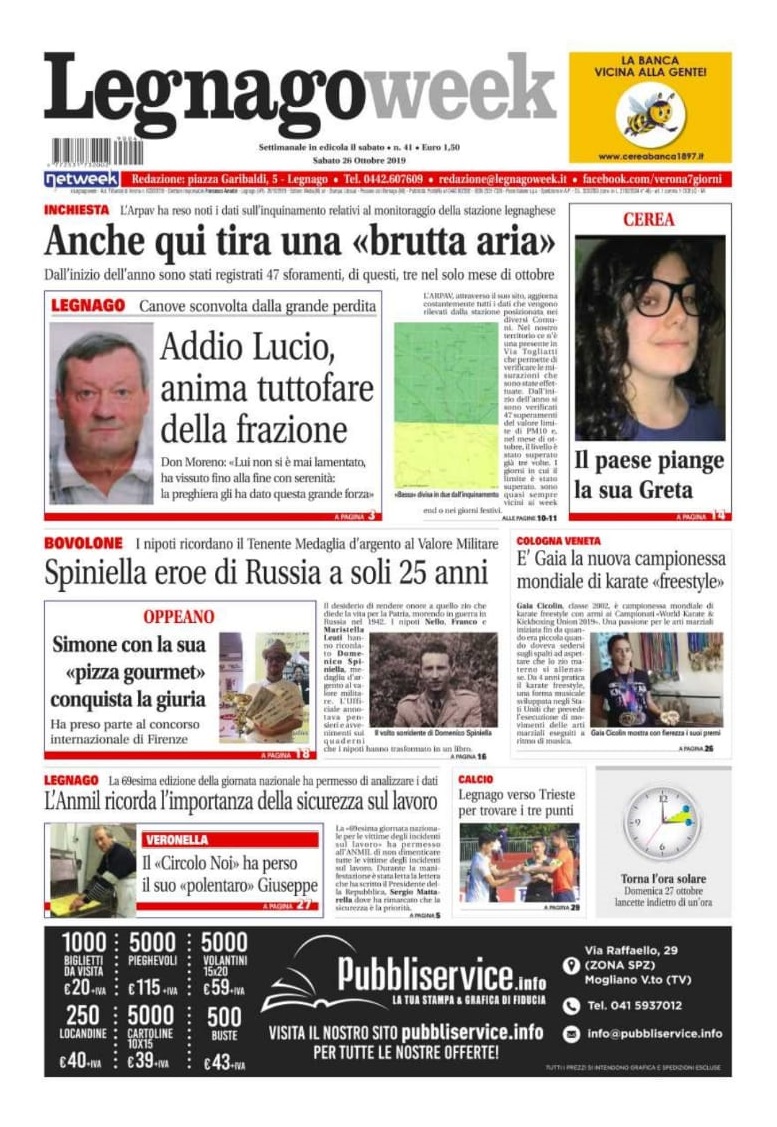 La prima pagina di LegnagoWeek