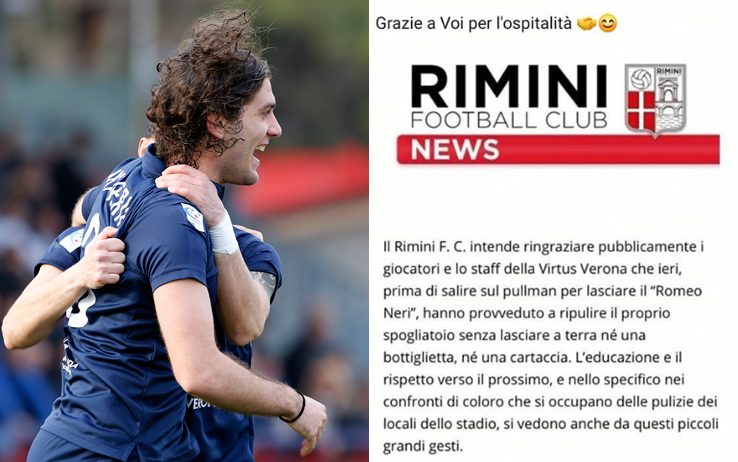 Giocatori e staff della Virtus Verona puliscono gli spogliatoi, e il Rimini ringrazia ufficialmente