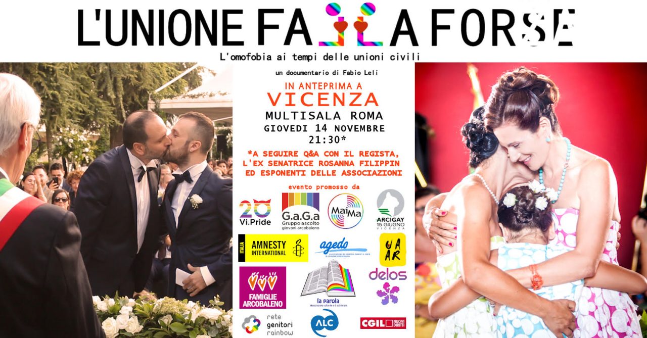 Omofobia e unioni civili: Anteprima a Vicenza del film “L’unione falla forse”