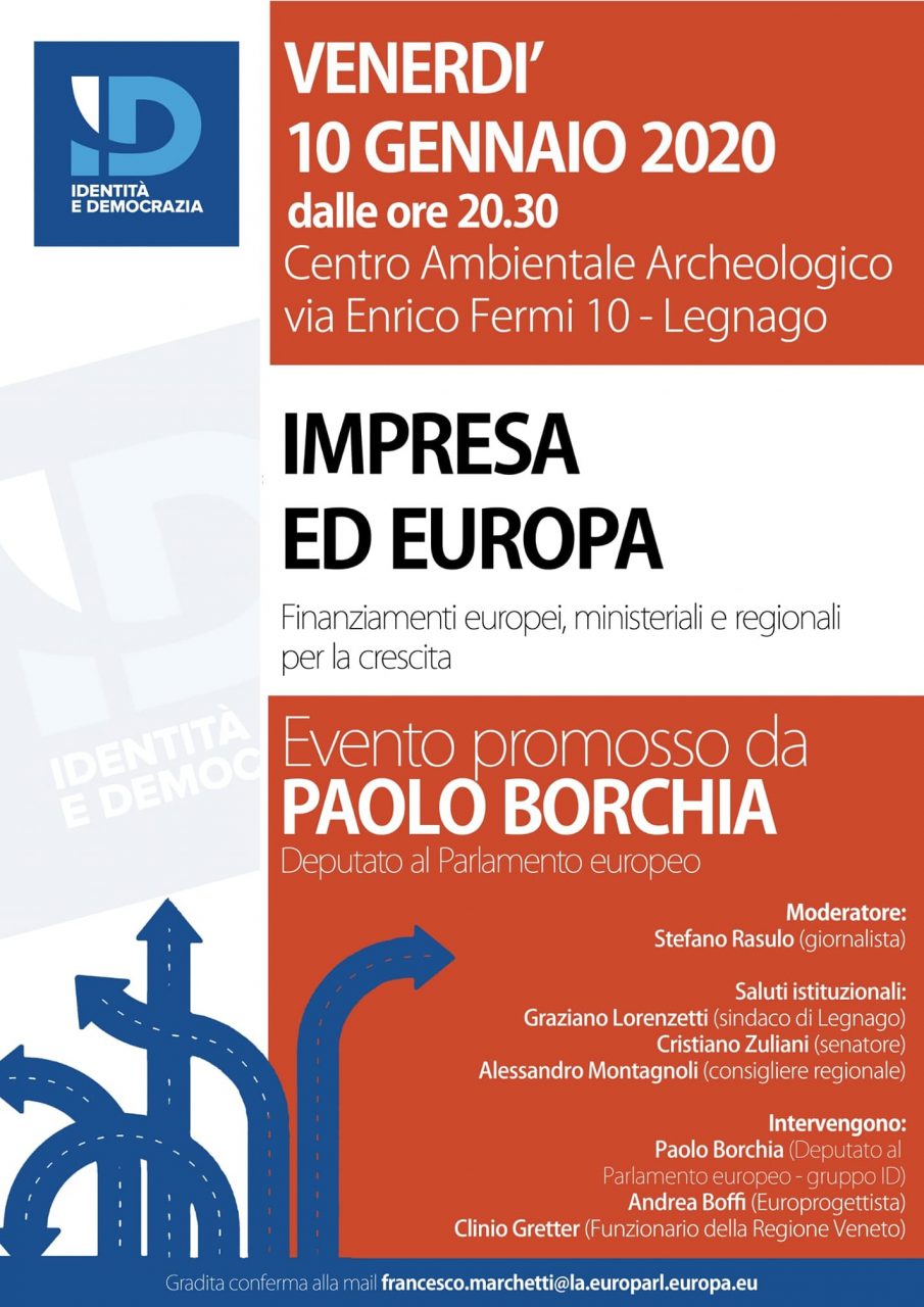Imprese ed Europa, venerdì appuntamento con Paolo Borchia a Legnago