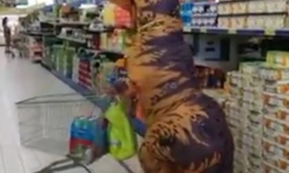 Mascherina obbligatoria al supermercato? A Oppeano c'è chi si veste da T-Rex VIDEO