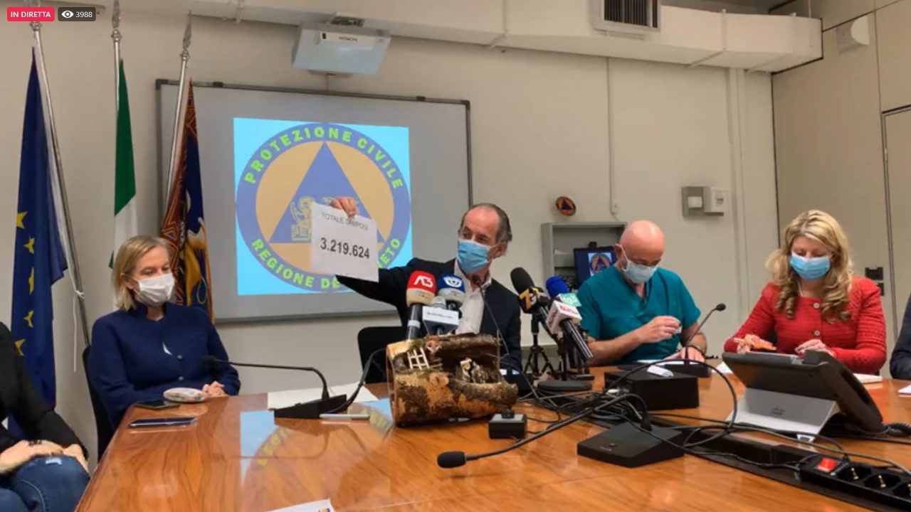 Covid, Zaia: “Scoperta variante veneta del virus” | + 2523 positivi | Dati 26 dicembre 2020