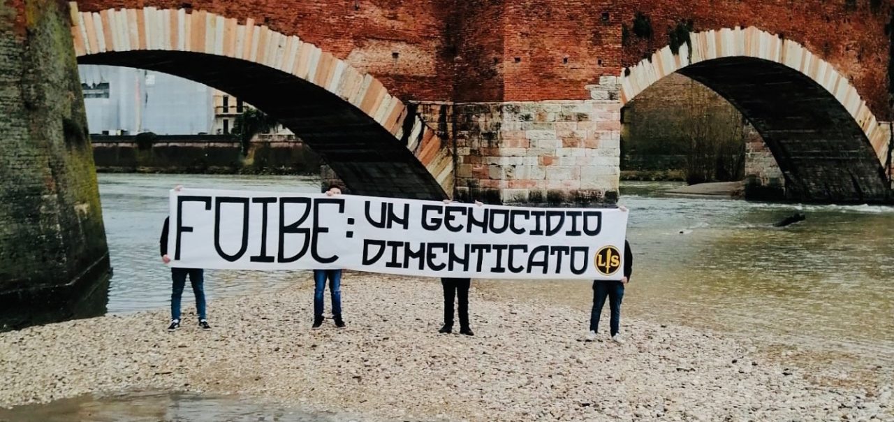 Striscione di “Lotta Studentesca Verona”, “Foibe: un genocidio dimenticato”