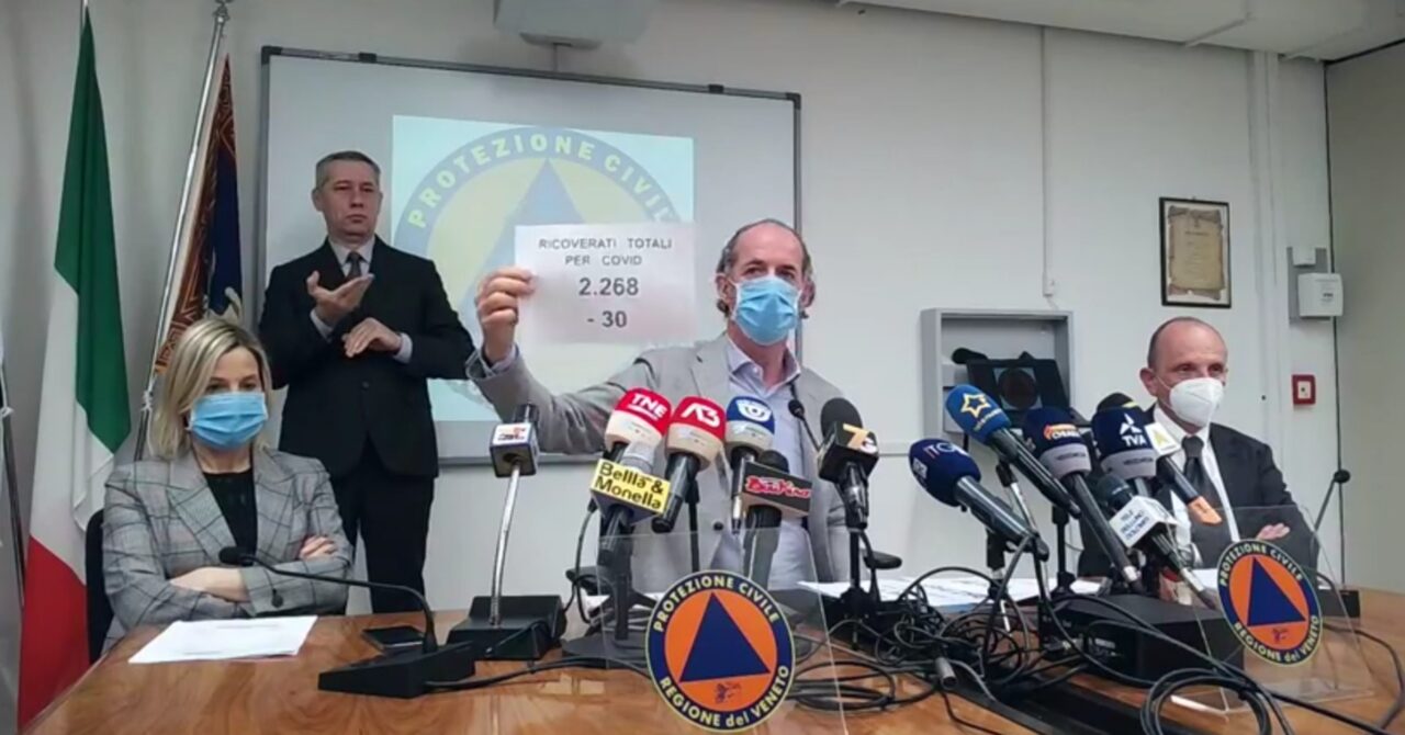 Covid, Zaia: “Rt 0,96 e incidenza 160,3 ma preoccupano le terapie intensive”| +1241 positivi | Dati 8 aprile 2021