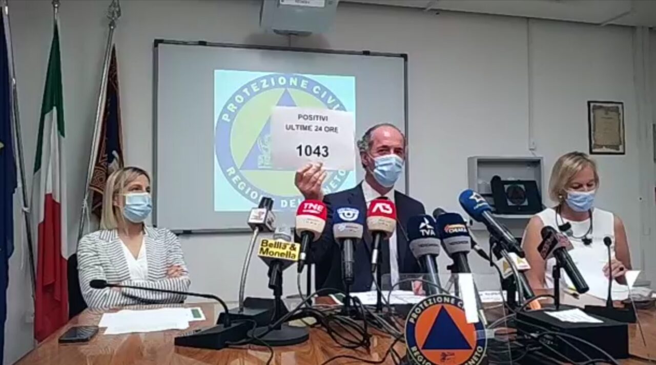 Zaia: “Crescita contagi importante ma la correlazione contagiato ricoverato è bassissima” |+ 1043 positivi Covid| Dati 30 luglio 2021