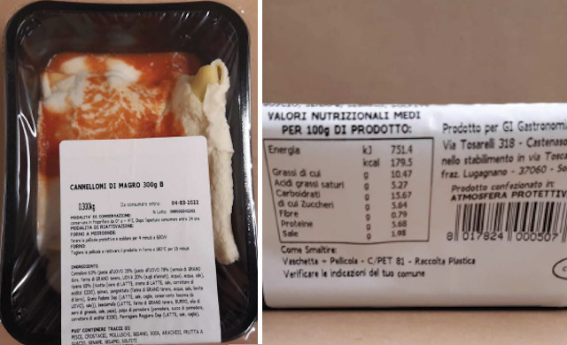 Attenzione al sedano non dichiarato tra gli ingredienti dei cannelloni