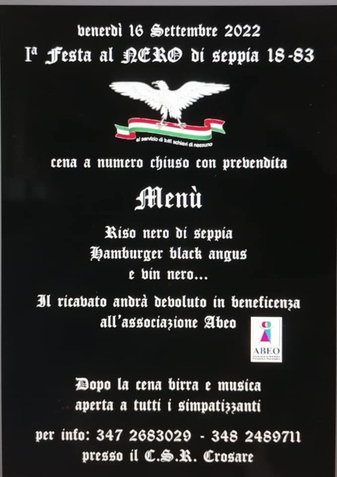 “Festa al nero di seppia”, il Centro Sportivo Sociale Crosare: “Mai autorizzato né organizzato l’evento”