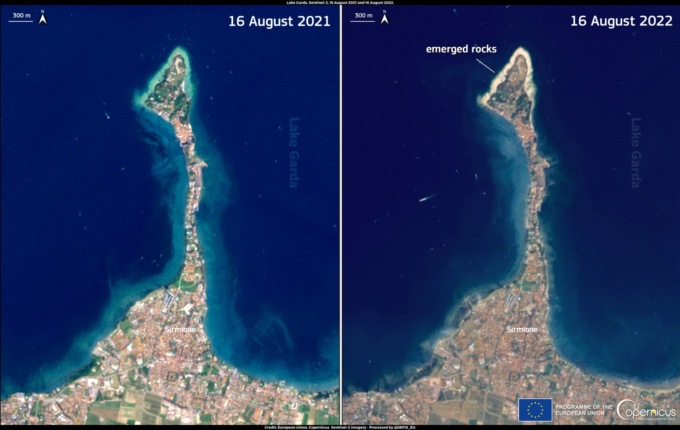 Il Lago di Garda si svuota: in un anno persi 85 centimetri (foto shock dallo spazio)