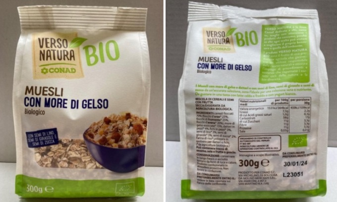 Senape (non dichiarata) nei muesli con more di gelso prodotte a San Martino Buon Albergo per Conad