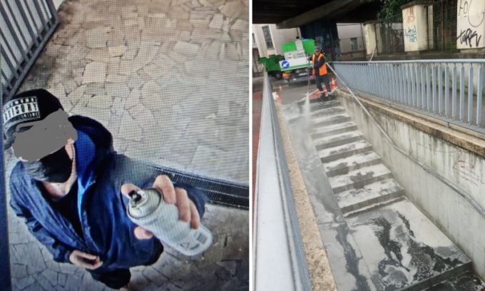 Spray contro la telecamera (che lo filma): ecco il vandalo meno furbo del mondo