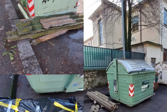 Amianto abbandonato tra i cassonetti a Verona: è caccia al Ducato bianco