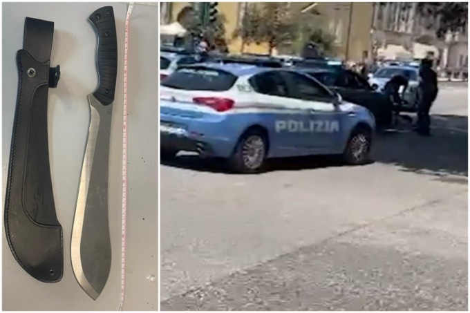 Gira in centro con un machete di 51 cm, arrestato e poi investito da un’auto della polizia