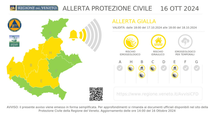 Allerta gialla in Veneto: piogge intense a Verona e in provincia, criticità idrogeologica e idraulica