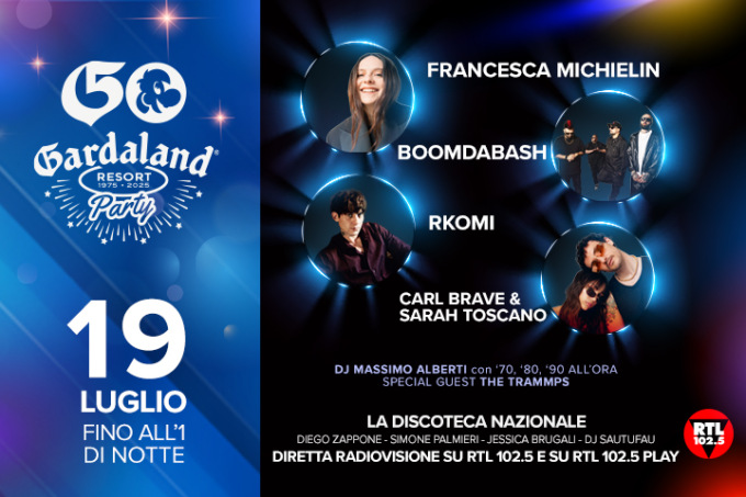 50 anni di Gardaland, grande festa con il 19 luglio con Rkomi, Michielin, Boomdabash, Carl Brave e Sarah Toscano
