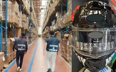 Merce asiatica commerciata come “Made in Italy”: sequestrati 5,5 milioni di prodotti per auto e moto, tra cui 144mila caschi