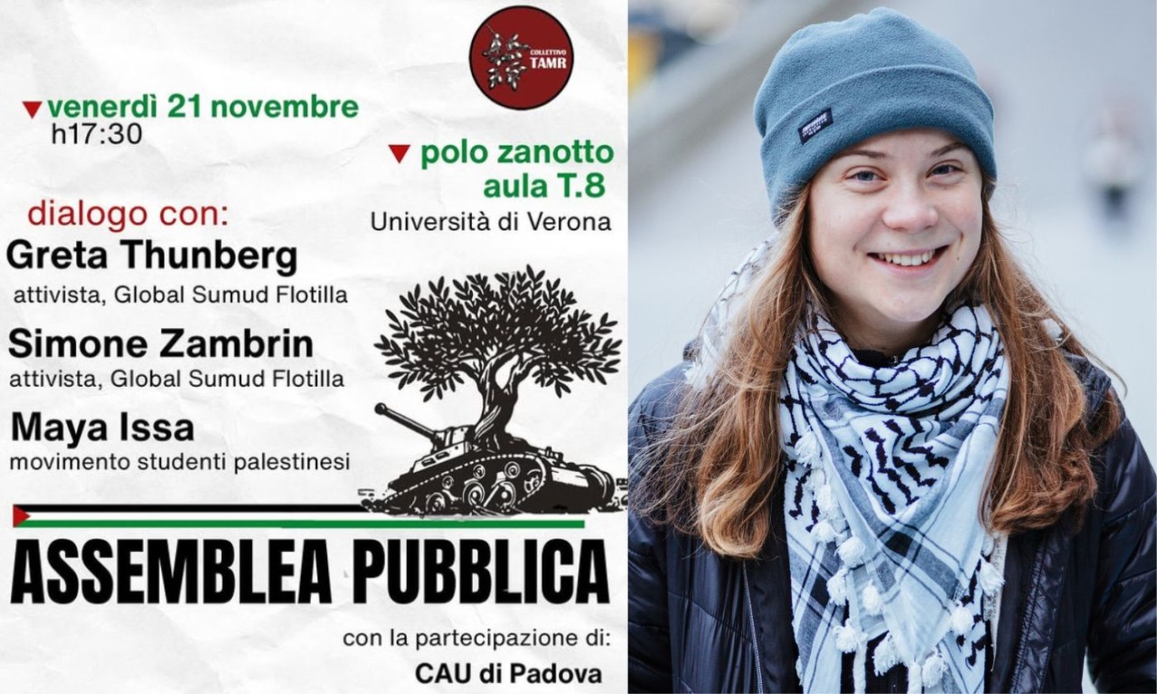 Greta Thunberg a Verona per un incontro pubblico sulla Palestina, ma l’Università non concede l’aula