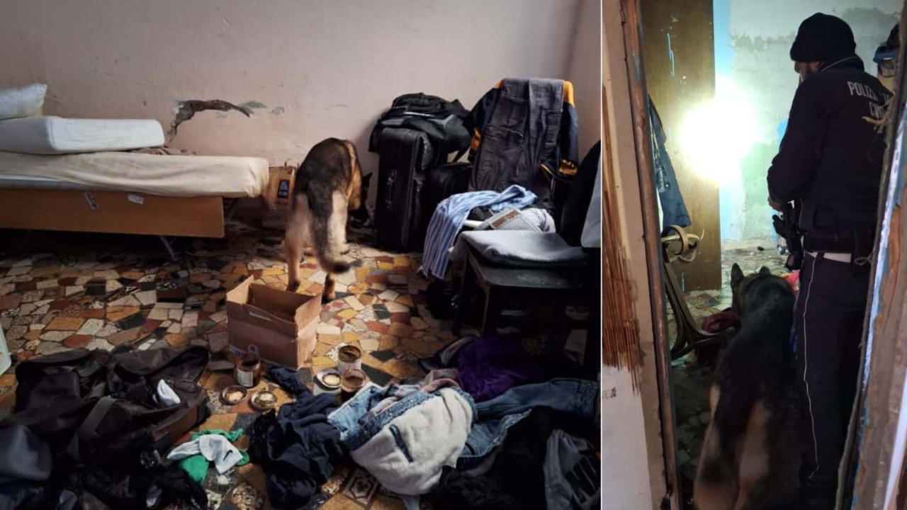 Blitz della polizia locale in via Faccio: trovato quasi un etto di hashish e scoperti giacigli di fortuna